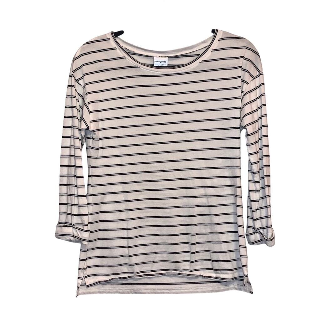 Patagonia Striped Long Sleeve Tee Womens Small Black & White Lightweight